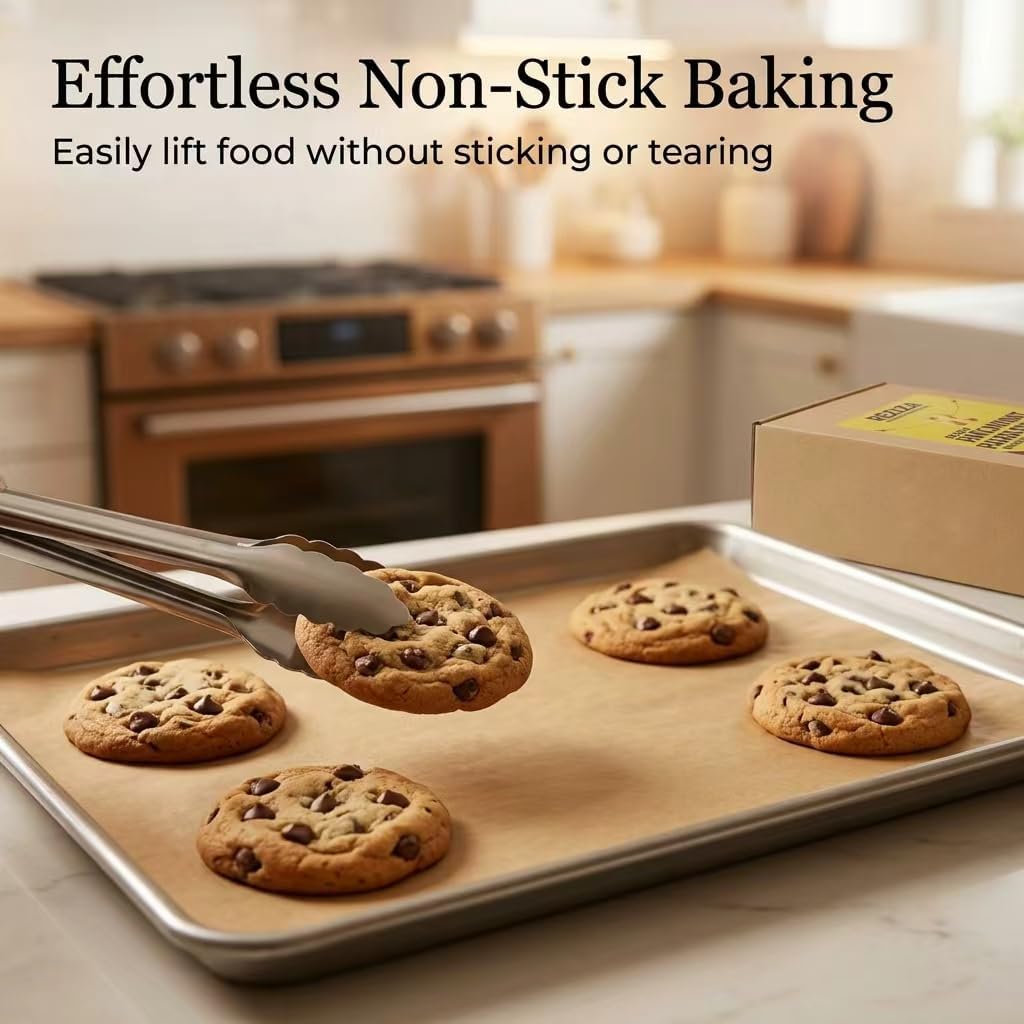 Pre-Cut Parchment Paper Sheets 46 Pack, 12 x 16 Inch Brown Baking Paper with Easy-Measure Grid Lines, Non-Stick and Heat Resistant for Baking, Air Fryer, Grilling and Cooking