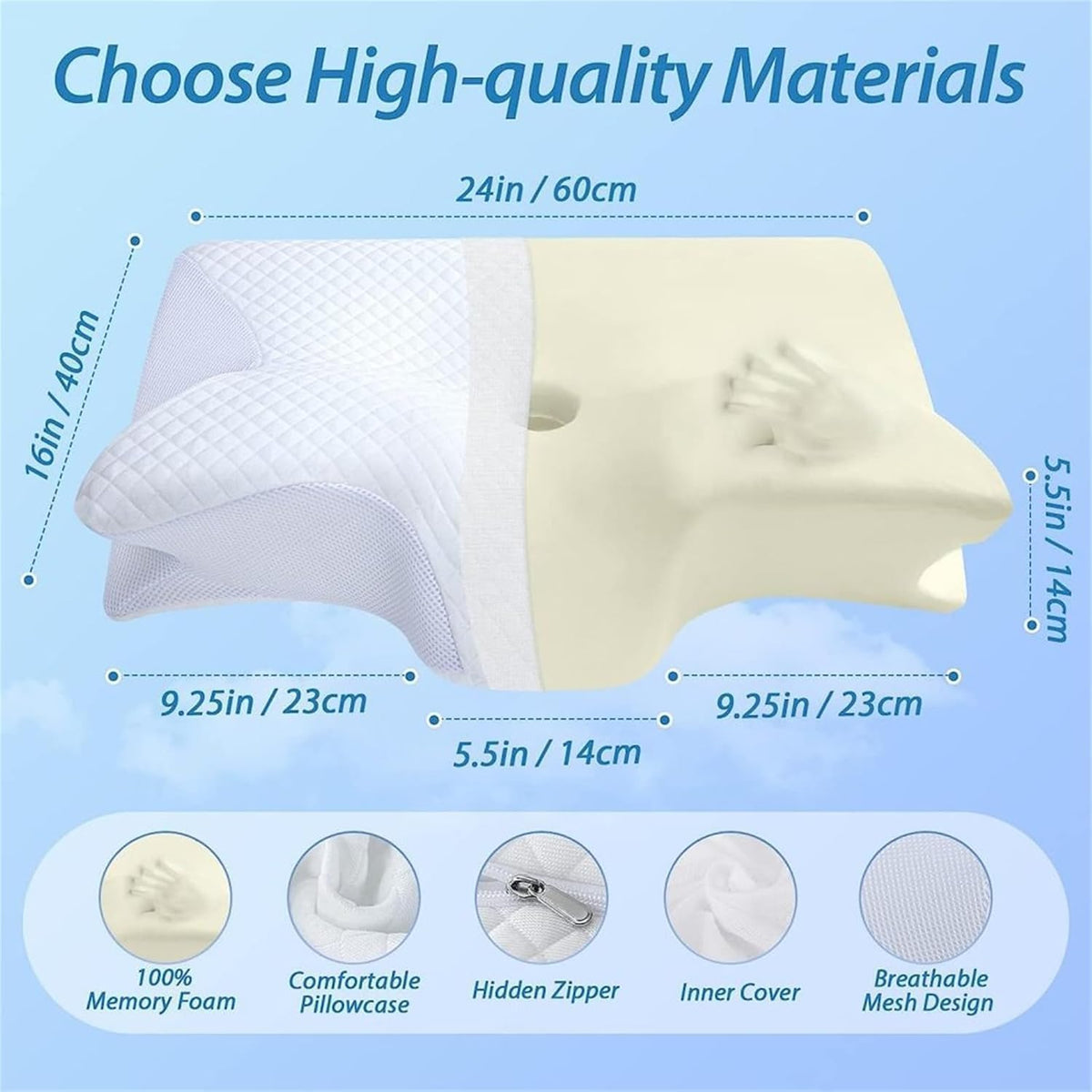Memory Foam Cervical Pillow, 2-in-1 Ergonomic Contour Orthopedic