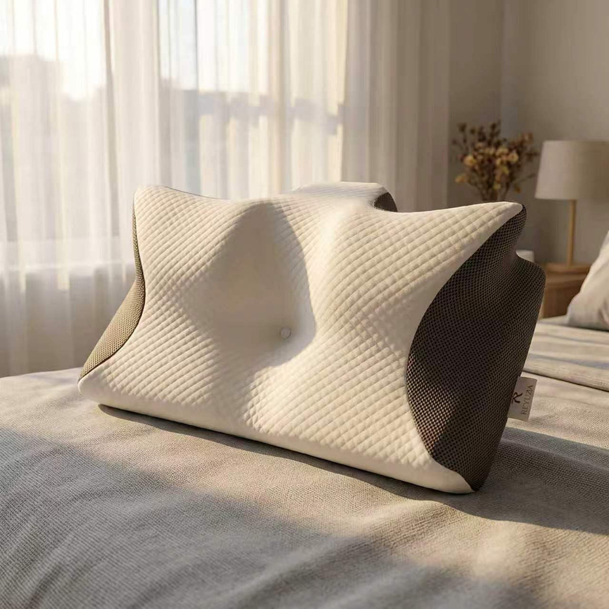 Memory Foam Cervical Pillow, 2-in-1 Ergonomic Contour Orthopedic Neck Support Pillow for Side, Back & Stomach Sleepers Brown
