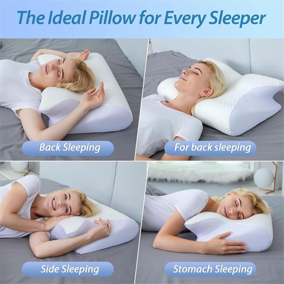 Memory Foam Cervical Pillow, 2-in-1 Ergonomic Contour Orthopedic