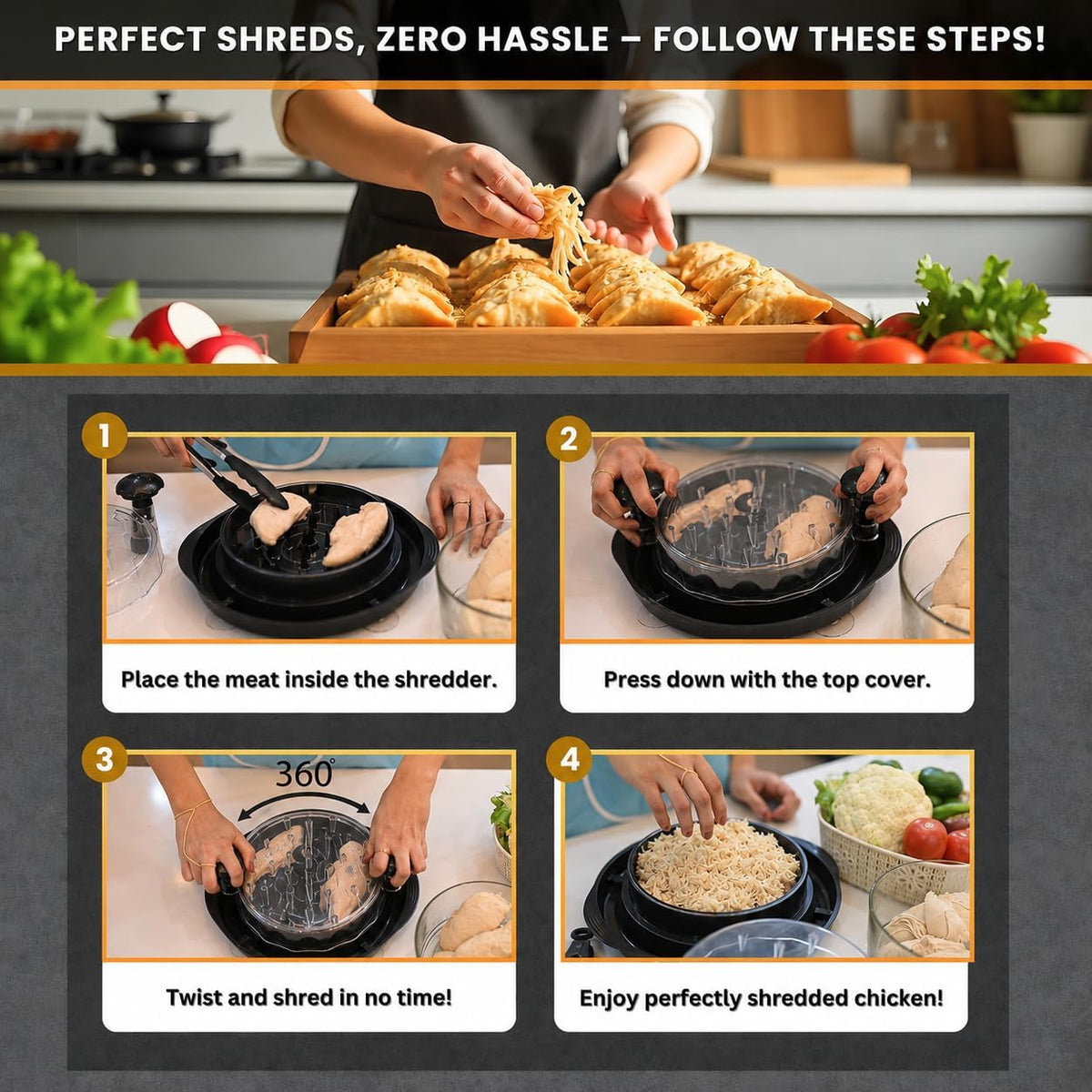 Rezuza Large Chicken Shredder (Rotary Style) – Quickly shreds meat and Chicken