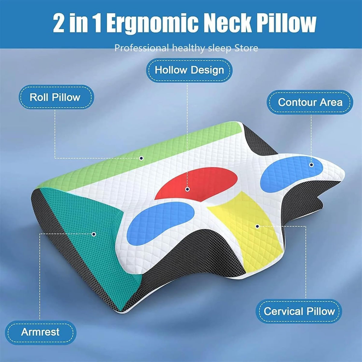Memory Foam Cervical Pillow, 2-in-1 Ergonomic Contour Orthopedic