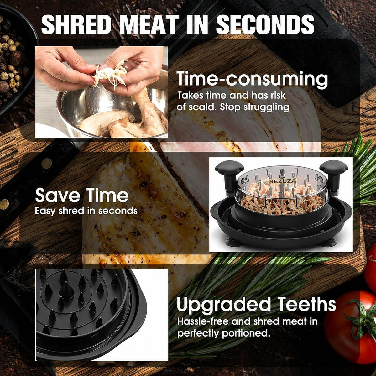 Rezuza Large Chicken Shredder (Rotary Style) – Quickly shreds meat and Chicken