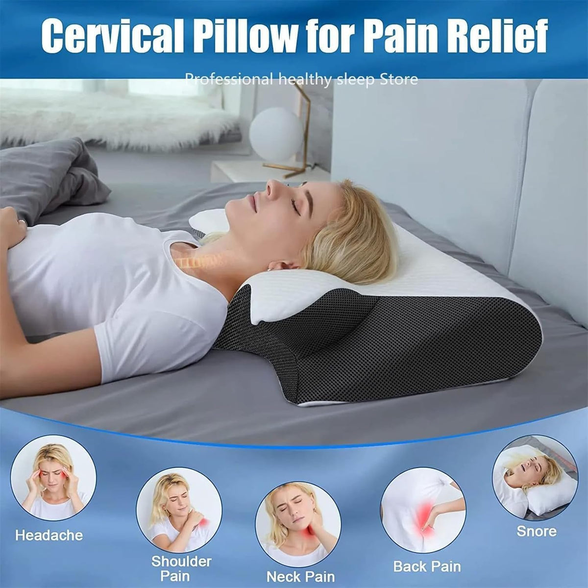 Memory Foam Cervical Pillow, 2-in-1 Ergonomic Contour Orthopedic Neck Support Pillow for Side, Back & Stomach Sleepers Brown