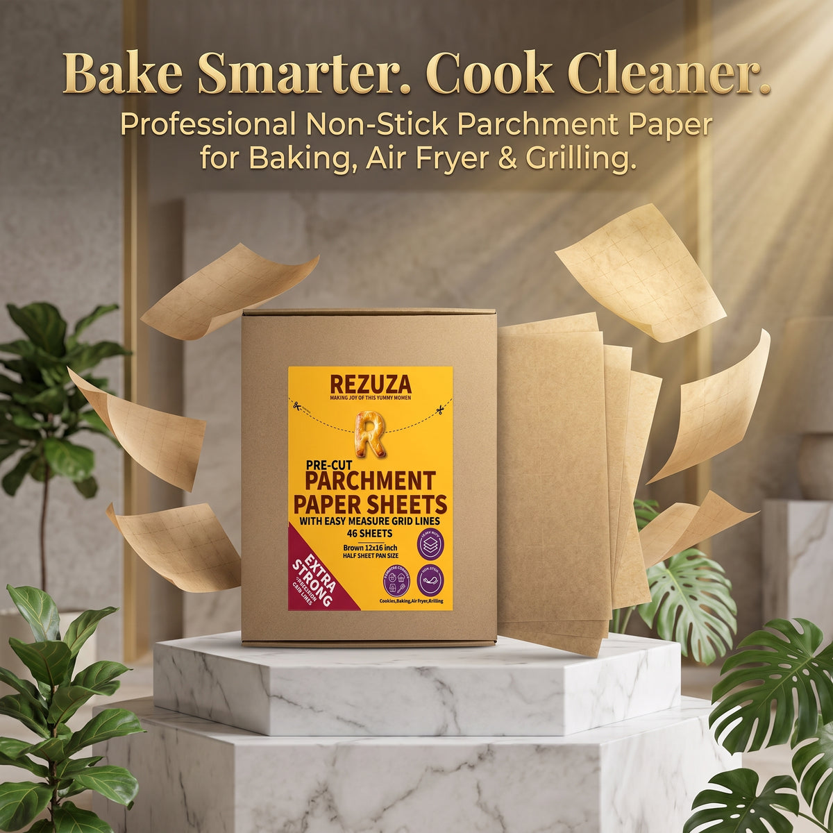 Parchment Paper 12x16 Inch 120 Pre-Cut Sheets, Extra Strong 45g/m²Paper for Baking