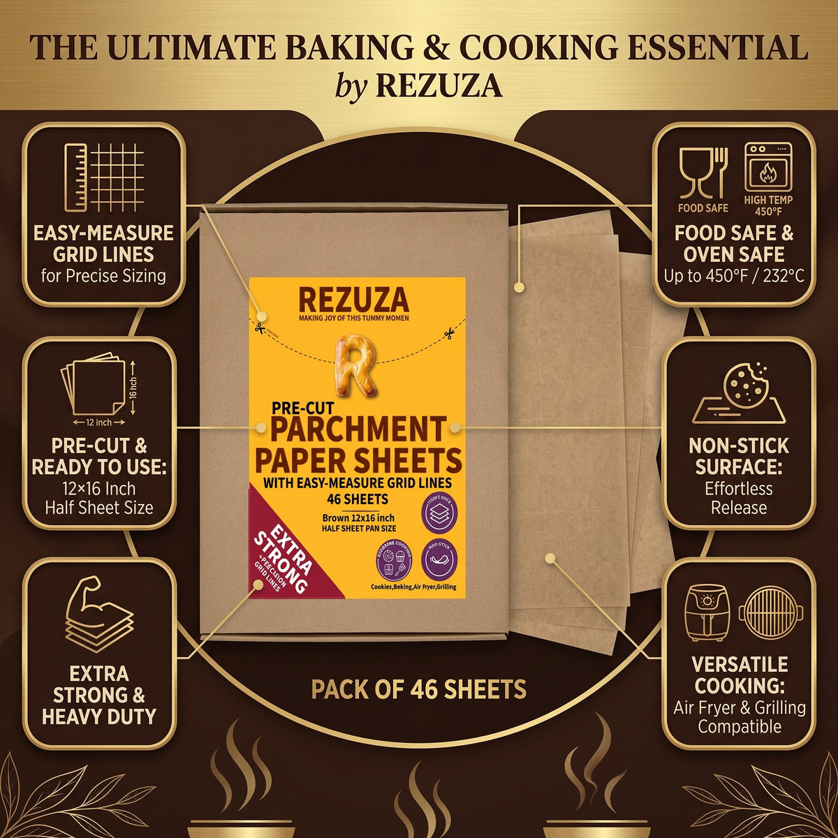 Parchment Paper 12x16 Inch 120 Pre-Cut Sheets, Extra Strong 45g/m²Paper for Baking